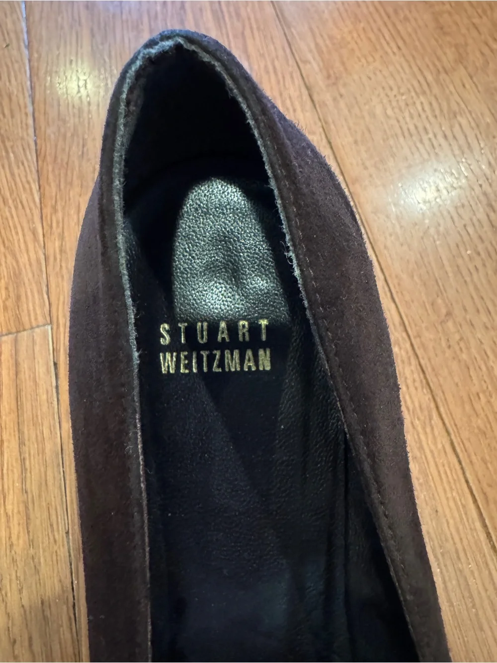 Stuart Weitzman Dark Brown Suede Low Heel Pumps with Buckle